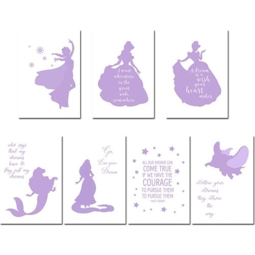 Cartoon Princess Canvas Poster Cute Nursery Quote Wall Art Print Painting Nordic Picture Baby Girls Bedroom Decor