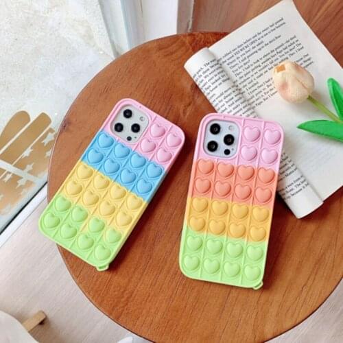 Relive Stress Fidget Toy Push It Bubble Case For iPhone 12Pro MAX 11 7 8Plus X XR XS 3D Love Heart Antistress Sensory Soft Cover
