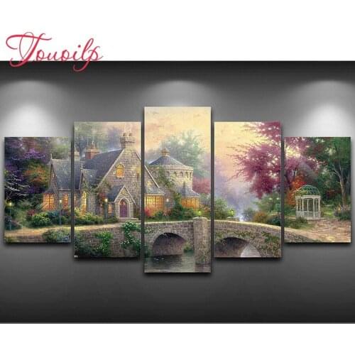 Diamond Mosaic Kits Diy diamond painting Cross Stitch square Full Diamond Embroidery 5D atr Needlework Garden village 5pcs/set
