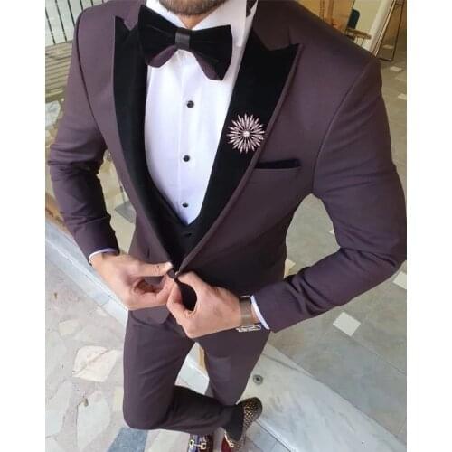 Latest Design Dark Red Men Suits Black Peak Lapel Groom Tuxedo Wedding Costume Homme Terno Masculino Slim Fit 3 Pieces Blazer