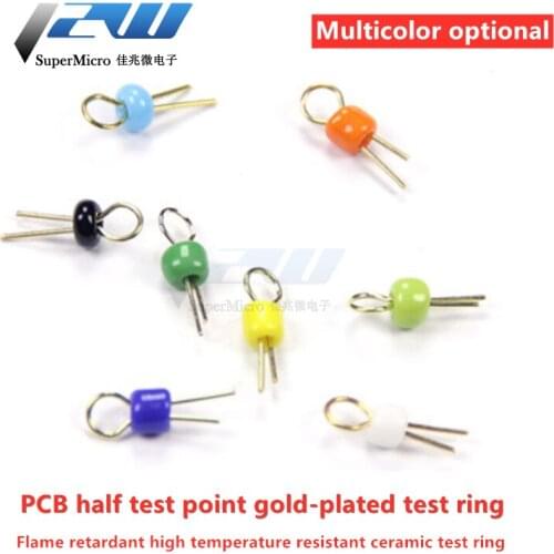 PCB board, bead test points, gold plated ceramic circuit needle test ring, needle test points, white, red, blue, PCB test point
