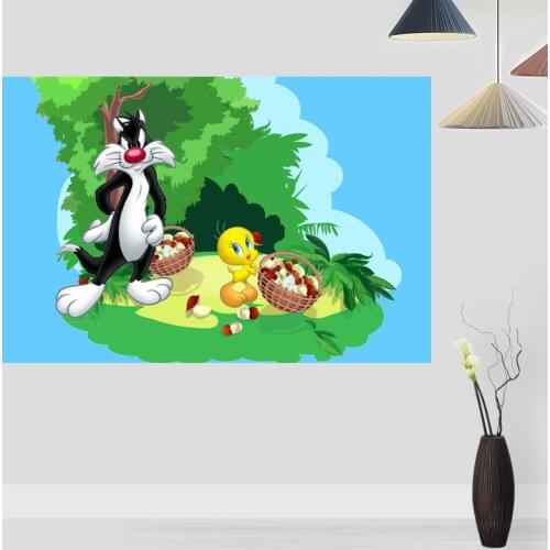 Custom Tweety Bird Poster Wall For Living Room Art Poster Decoration Silk Fabric Bright Smooth No Frame Morden Print Wall