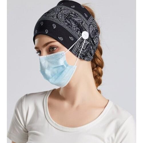 Soft Cotton Mask Headband with Button Turban Bandage Bandanas Hairband Ear Protection Headwrap Lady Hair Bands Hair Accessories
