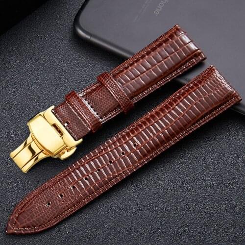 20mm 22mm Lizard Pattern Butterfly Buckle Cow Leather Watchband for Samsung Galaxy Watch3 41/45mm Galaxy Watch Active Gear Sport