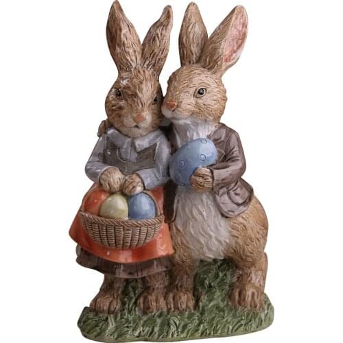Happy Easter Rabbit Decoration Resin Couple Easter Egg Bunny Figurine Statue Office Table Ornament Easter Party Decoration