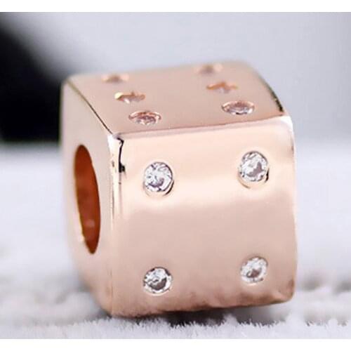 Original Rose Dazzling Square Lucky Dice With Crystal Beads Fit 925 Sterling Silver Charm Bracelet Bangle Diy Jewelry