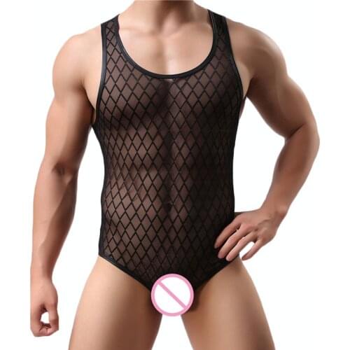 Sexy Undershirt Men Bodysuit Shapewear Male Slimming Wrestling Body Shaper Underwear Mesh Tranparent Jumpsuit Undershirts
