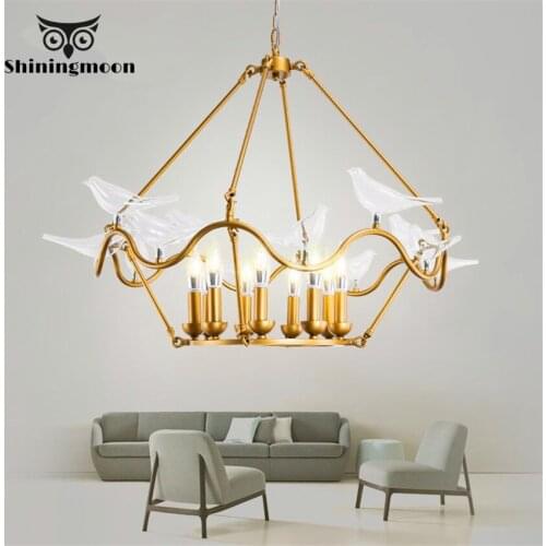 Modern Crystal Chandelier Lighting European Creative Bird Golden Ceiling Chandelier Bedroom Cement Pendant Lamp Bar Hanging Lamp