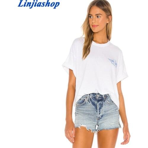 Spring summer girls loose white cotton T-shirt cartoon letter printing casual O-neck simple tees