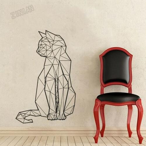 Cat Wall Stickers For Living Room Decoration Vinyl Geometric Wall Decals For School Modern Bedroom Decor Accessories Art Y149