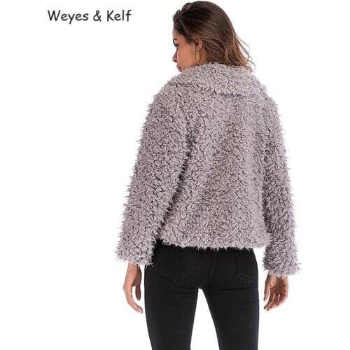Weyes & Kelf Plus Size Casual Solid Turn-down Collar Short Wool Short Coat 2020 Winter Fur Women Jackets Mujer Femme Outerwear