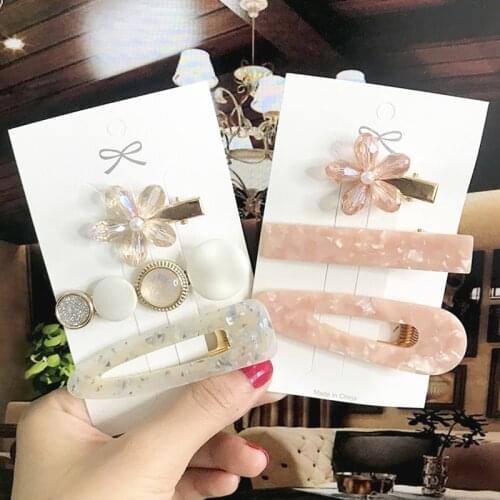 3Pcs/set Sweet Crystal Flower Hair Clip Frosted Bead Hair Barrettes For Women Girl Waterdrop Geometric Hair Pins Accessories2020