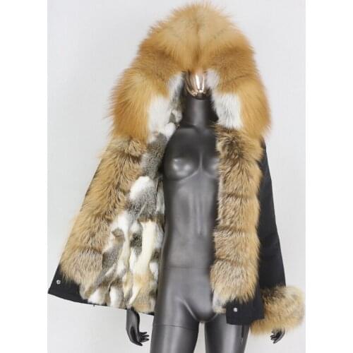 BLUENESSFAIR 2020 Waterproof Parka Real Rabbit Fur Coat Natural Fox Raccoon Fur Collar Hood Winter Jacket Women Outerwear Warm