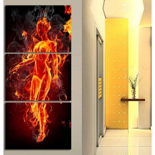 Female Nude Women Body Sex fire DIY Art Oil Wall head portrait Picture 3 Panel colorful canvas prints painting Home Decoration