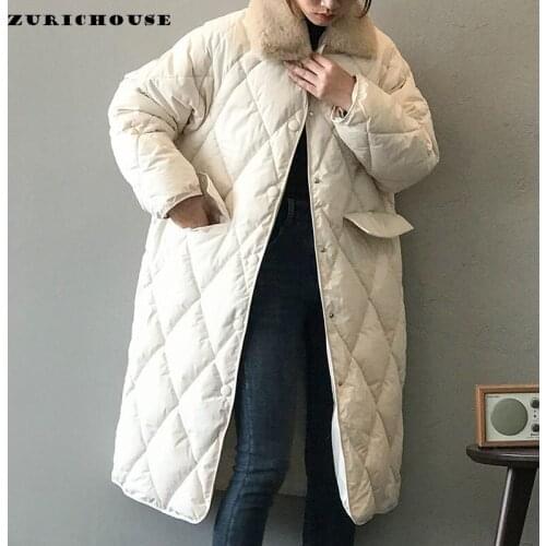 ZURICHOUSE High Quality Imitation Mink Fur Collar Long Quilted Jacket Women Thick Cotton Padded Warm Female Parkas Winter Coat