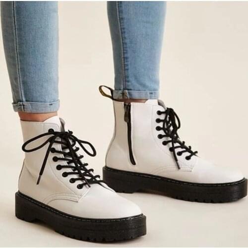 White Platform Women Ankle Boots 2020 Shoes for Women Martin Boots Black Heels Lace Up Front Punk Autumn Winter Motocycle Boots
