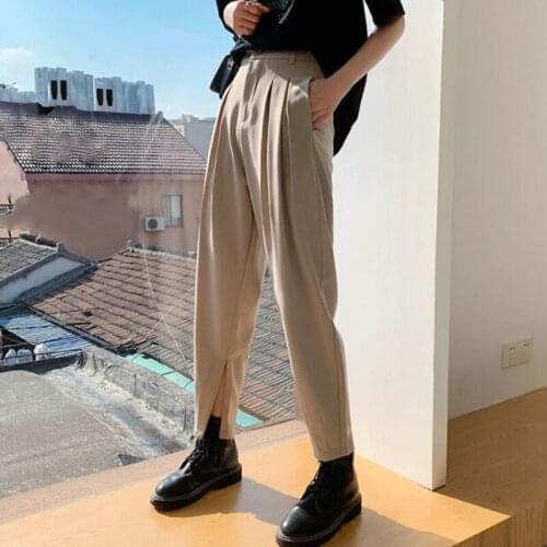 2021 Women Korean Fashion Streetwear Harem Pants Vintage High Waist Zipper Fly Female Ankle Length Trousers Mujer Spring Fall