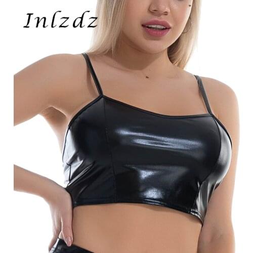 Womens Rave Crop Top for Pole Dancing Fashion Glossy Vest Top Shiny Metallic Sleeveless Camisole djustable Spaghetti Strap Top