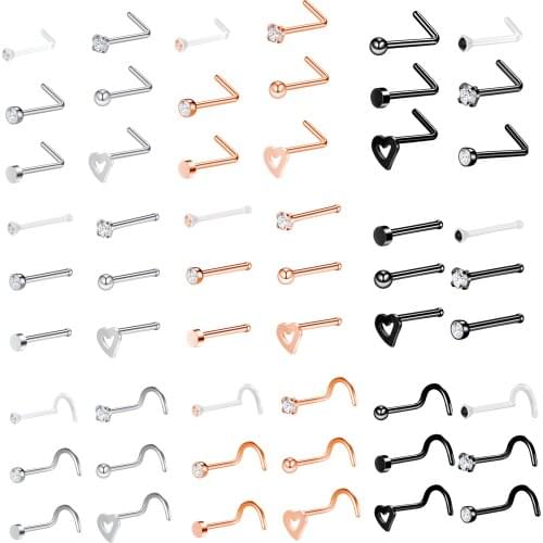 ZS 6PCS Fashion Nose Septum Piercing Studs Set 18G Stainless Steel Nose Septum Studs Body Piering Jewelry For Nose Piercing