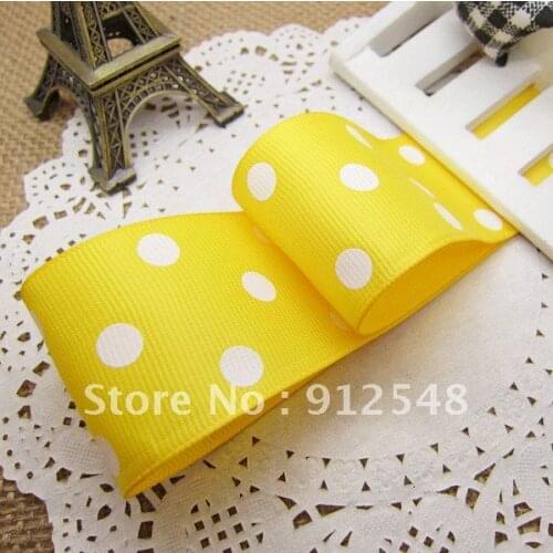 1-1/2" 38mm dots 100% polyester printed yellow grosgrain ribbon, 38dyd008