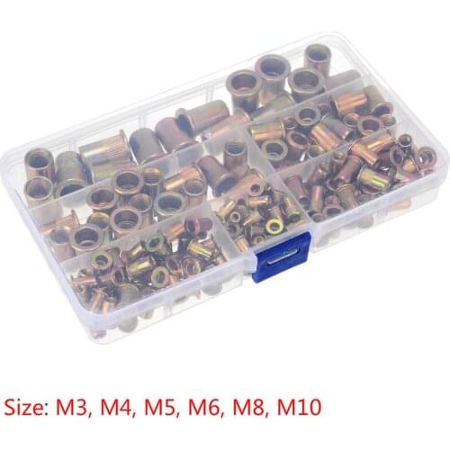 175pcs Box Carbon Steel Rivet Nuts Carbon Steel M3-M10 Flat Head Rivet Nuts Set Hardware Parts