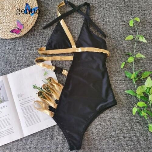2020 Women Swimwear Sexy High Cut One Piece Swimsuit Backless Swim Suit Black Thong Bathing Suit Female CutOut Monokini