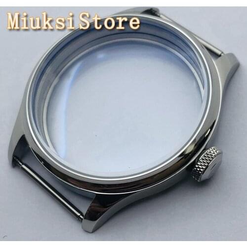 44mm silver sterile transparent glass case fit ETA 6497 6498 Seagull ST3600 ST3620 series movement