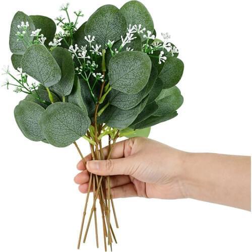 5Pcs/Bouquet Artificial Eucalyptus Leaves Short Branches Decorative Flower Arrangement Retro Wedding Party Decor Faux Foliage