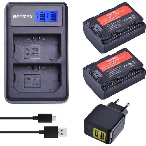 2280mAh 2Pc NP FZ100 NP-FZ100 FZ100 Battery + LCD Dual USB Charger + AC Adapter for Sony A7R III A7 III BC-QZ1 A9/A9R Alpha9