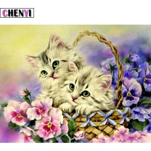 CHENYI Hot DIY 5D Full Diamond Embroidery Flowers Cross Stitch Kit Diamond Painting Cat Handcraft Mosaic Rhinestones Decor Home