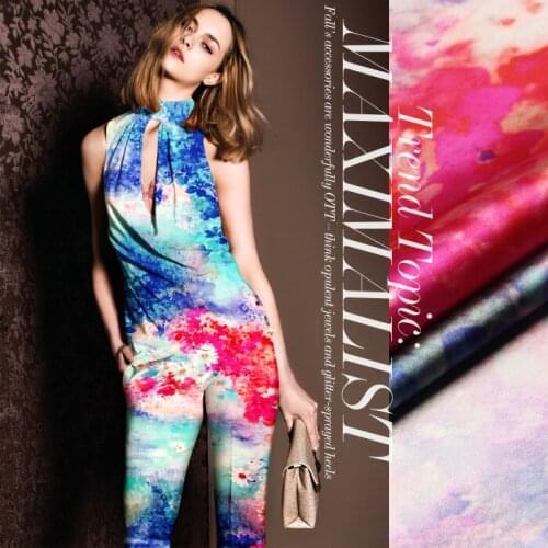 CNUM SP349 Pure Silk/The Primrose Dreamland/Silk Fabric Elastic Charmeuse 93%Silk 7% Spandex/Width1.29yd Thickness19mm