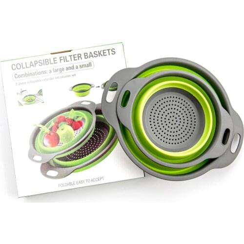 Colander Foldable Strainer Fruit Vegetable Washing Basket Filter Silicone Colander Collapsible Drainer with Handle Kitchen Tools