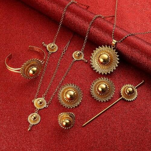 Ethiopian Wedding Jewelry sets Gold Color Ethnic Habesha Traditional Festival Jewellery Africa Womens Jewelry
