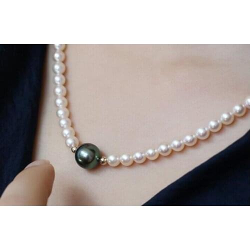 Elegant 9-12mm south sea round white black pearl necklace pendant 925silver