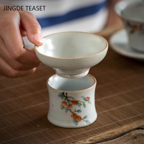 Chinese Ru Kiln ceramics Tea Strainer Tea filter Handmade tea set accessories Coffee Punch Filter Tea Set Tea Strainer Leakage
