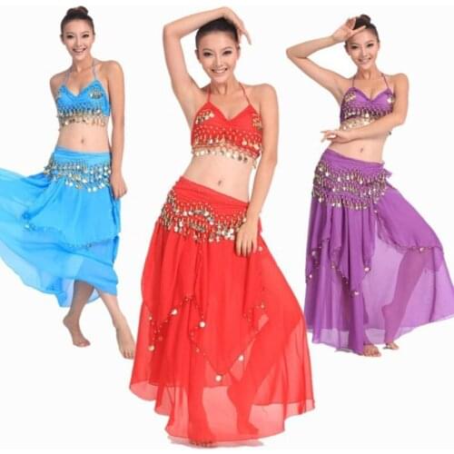 New 3pcs Belly Dance Costume Bollywood Costume Indian Dress Bellydance Dress Womens Belly Dancing Costume Sets Tribal