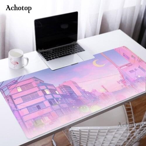 Mouse Pad Large Pink Moon landscape Overlock Rubber Gaming Mat Speed Kawaii MousePad Keyboard PC Gamer Otaku Computer Desk Mat