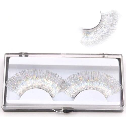 Laser Gold Silver Line Exaggerated False Eyelashes White Cross Curl Thick Long Fake Eyelashes Fashion Makeup Art Eye Lashes