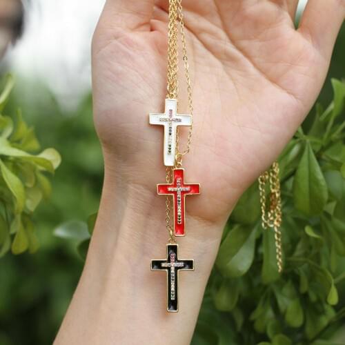 Fahion Colorful CZ enamel zirconia cross pendant necklace, designed for couples jewelry gifts