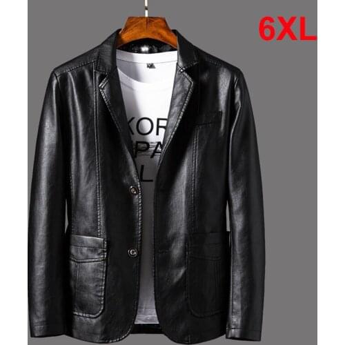Jackets 2021 Spring PU Men Solid Color Leather Coat Casual Motorcycle Biker Leather Jacket Male Clothes Plus Size 5XL 6XL HX294