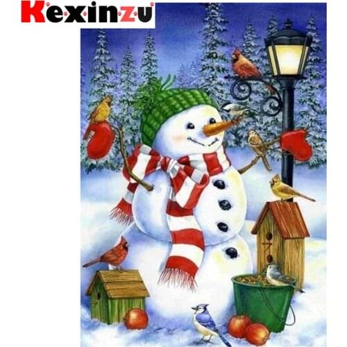 Kexinzu Full 5D DIY Square/ Round Diamond Painting"Snowman Scenery" 3D Embroidery Cross Stitch Mosaic diamondpainting Gift