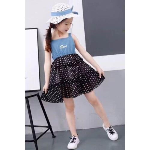 2019 New Girls Summer Dress Sleeveless Beach Party Kids Dress Fashion Babe Clothes Dots Floral Letter Prined Sling Dress
