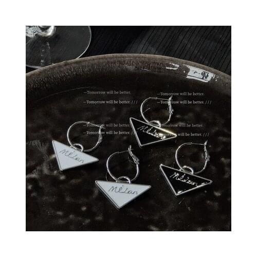 2021 New Milan Black And White Inverted Triangle Silver Needle Earrings INS Niche Earrings Accessories For Women