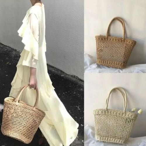New Women Handbags Tote Summer Beach Reusable Shopping Woven Ladies Grocery Straw Beach Bag Solid High Capacity Hot 2021