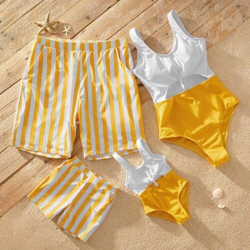 PatPat 2021 New Summer Cut-out Front-knot Color Block Matching Swimsuits