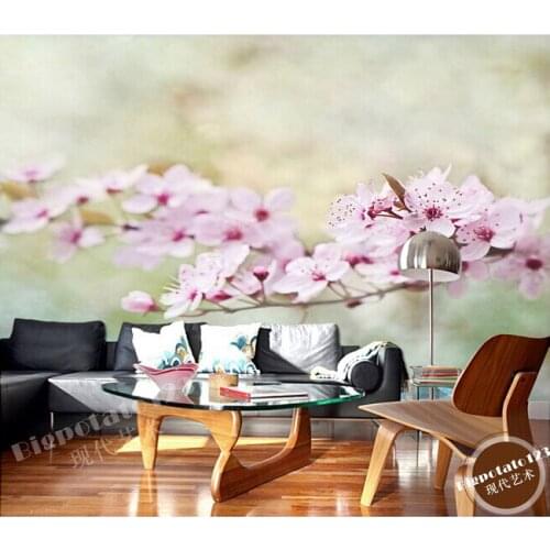 The custom 3D murals,dream fresh flowers bloom pink cherry blossoms,living room sofa TV wall bedroom background wall paper