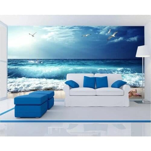 Custom photo wallpaper for walls 3 d murals wallpaper Blue sea, blue sky, beach, scenic coast, seaside scenery wallpaper decor