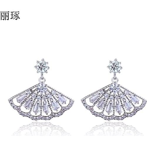Simple and Stylish Temperament Earrings Pin Fan-shaped Earrings Micro-inlaid Zircon Personality Wild Earrings Wholesale