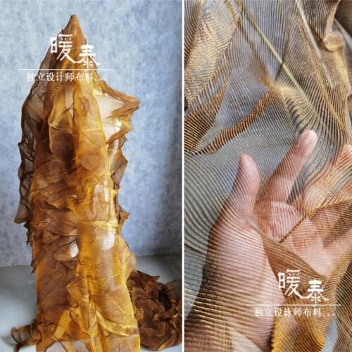 Transparent Pleated Tulle Fabric Caramel Miyake Styled Folds DIY Patches Stage Wedding Decor Skirt Clothes Dress Designer Fabric