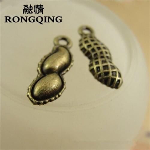RONGQING 18*6MM 100pcs/lot Antique Bronze Peanut Pendants Necklaces Charms for Handmade Jewelry DIY Accessories
